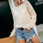 YESFASHION Fashion Thin Cutout Long-sleeved White Knit Sweaters