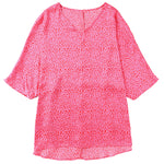 YESFASHION Rose Leopard Print Enlarged Half-sleeved V-neck Tops