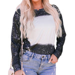 YESFASHION Retro Bleached Leopard Stitching Pullover Tops Sweatshirts PBY-10N4