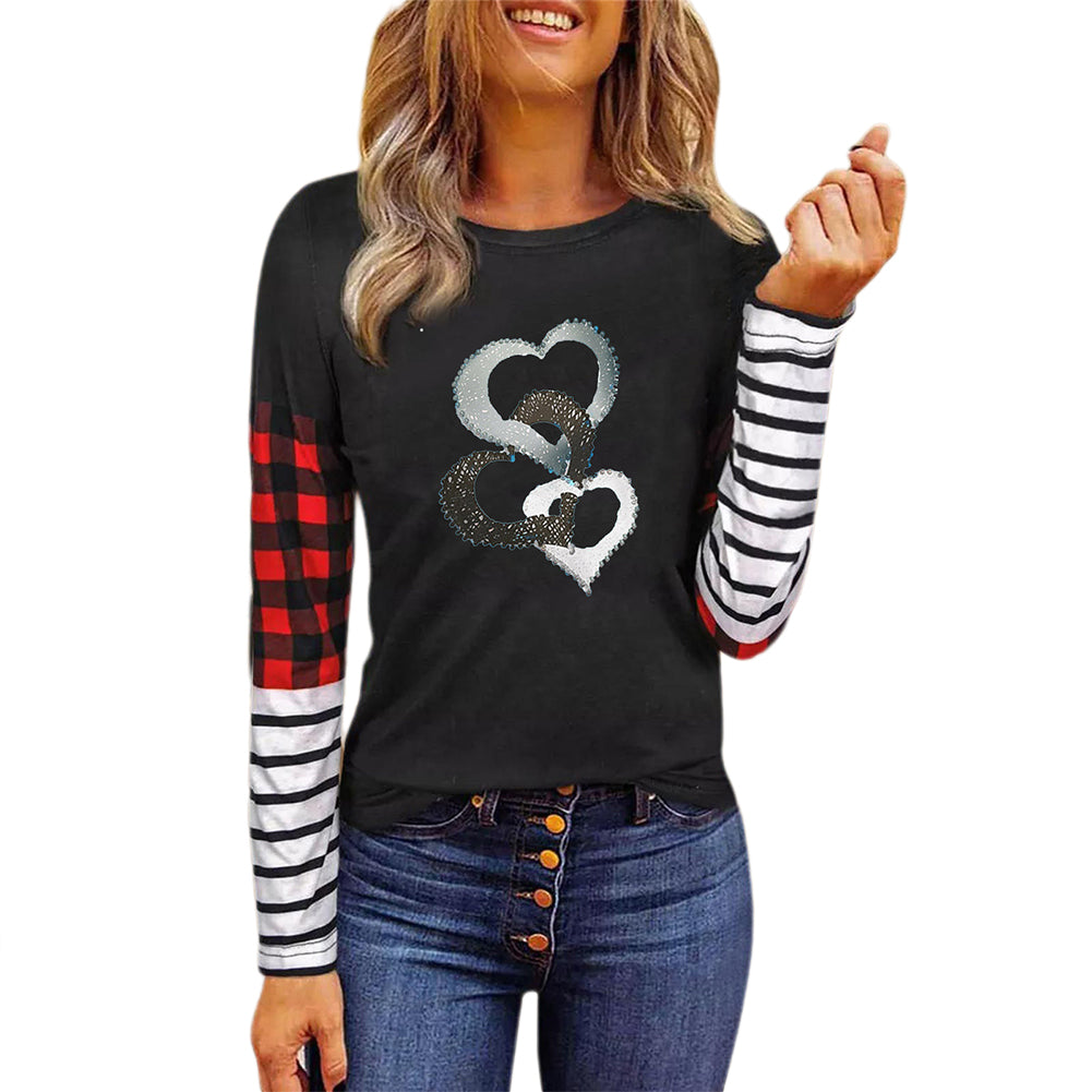 YESFASHION Valentine Day Print 3-color Stitching Neck Casual T-shirt