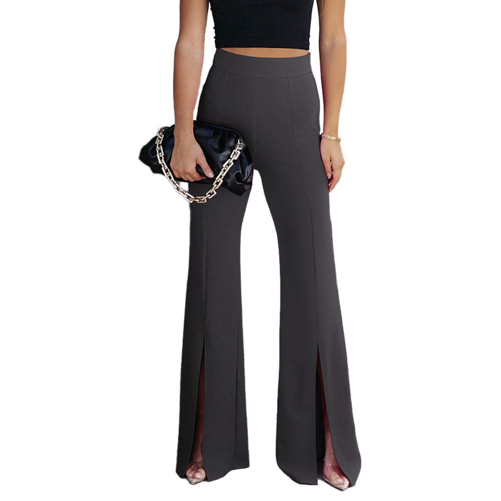 YESFASHION Hem Slit High Waist Casual Pants