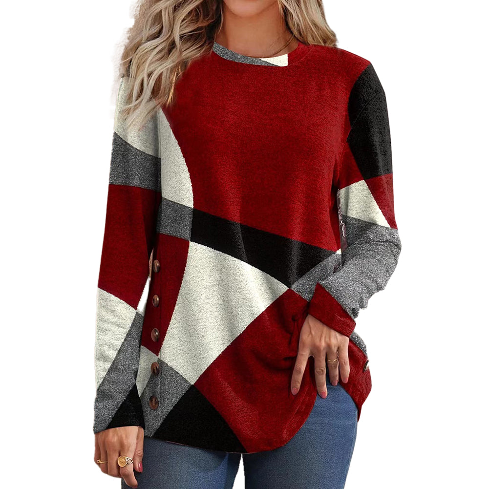 YESFASHION Women Long-sleeved T-shirt Round Neck Casual Tops