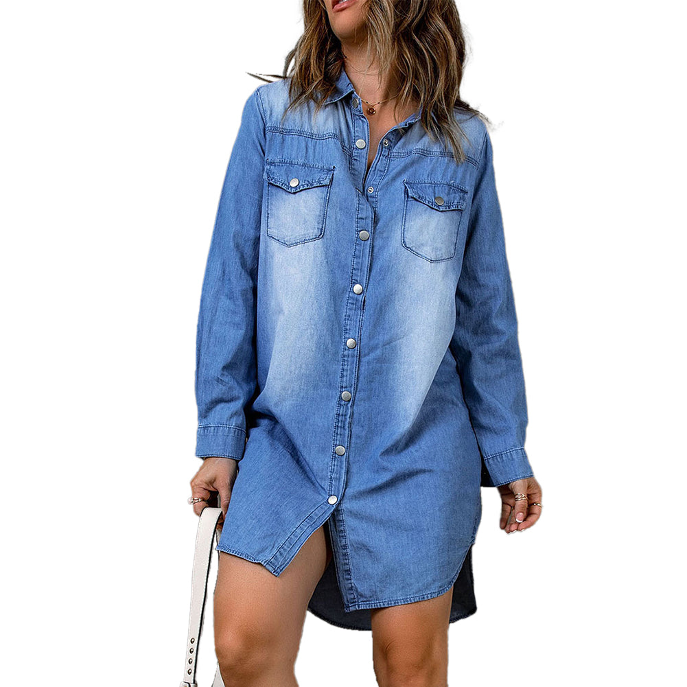 YESFASHION Female Cross-border Single-breasted Lapel Dress