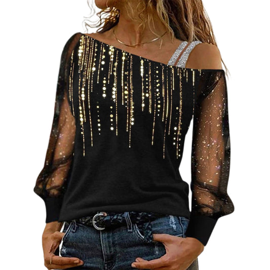 YESFASHION Women Long-sleeved Fashion Printed Tops T-shirt