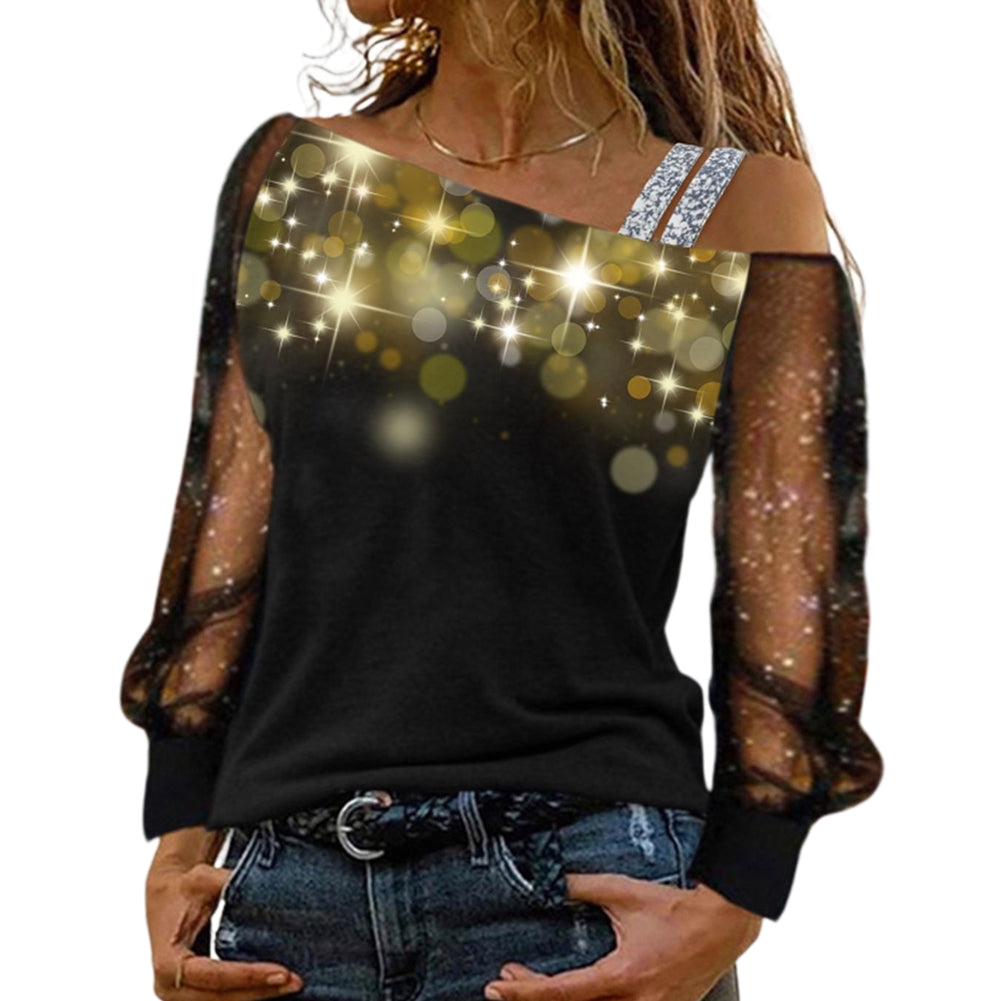 YESFASHION Women Long-sleeved Fashion Off-the-shoulder Printed Tops