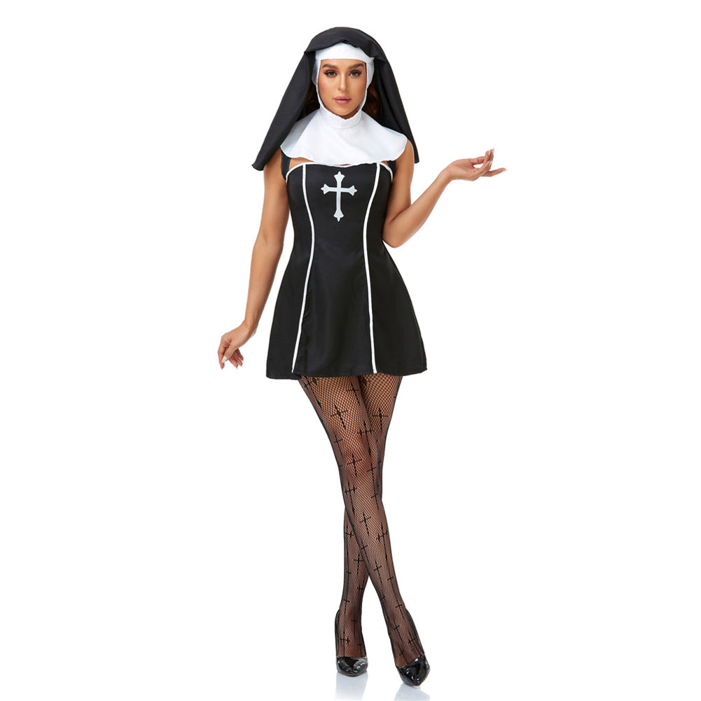 YESFASHION Women Easter Party Costume Nun Cosplay Stage Dress