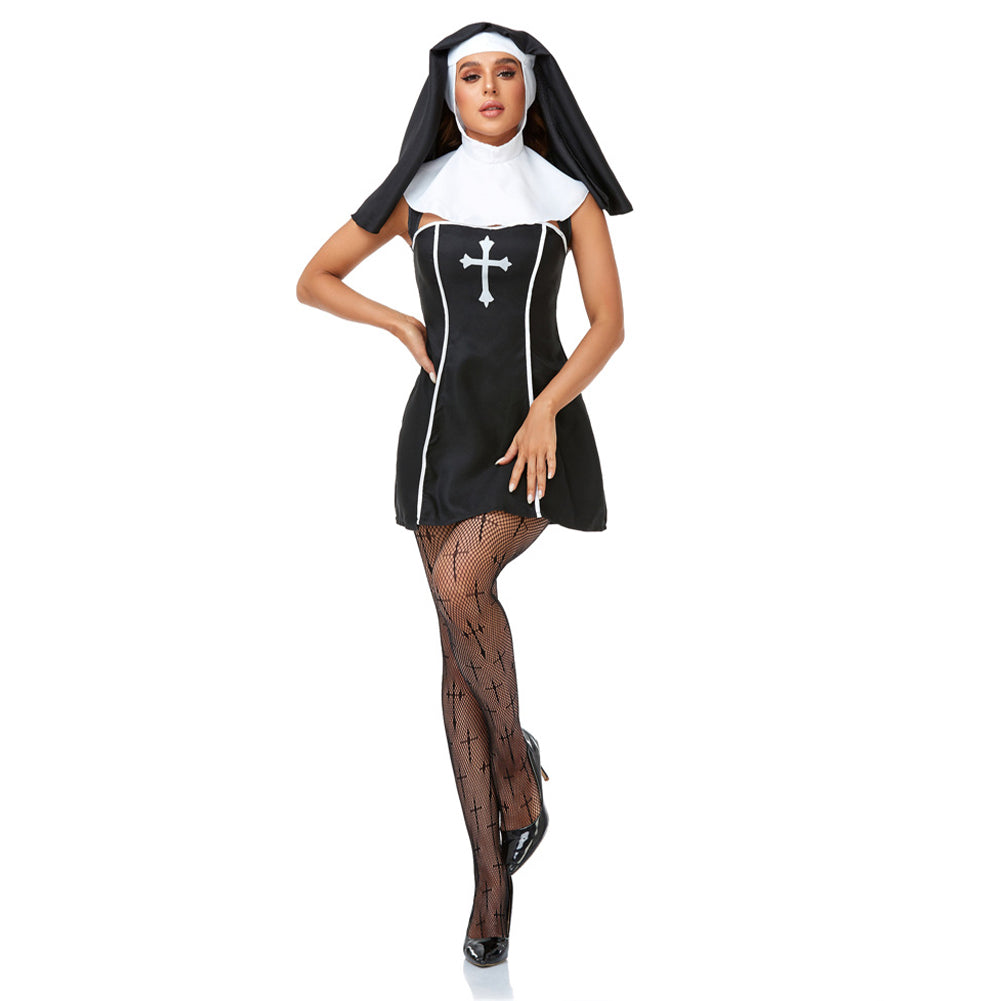 YESFASHION Women Easter Party Costume Nun Cosplay Stage Dress