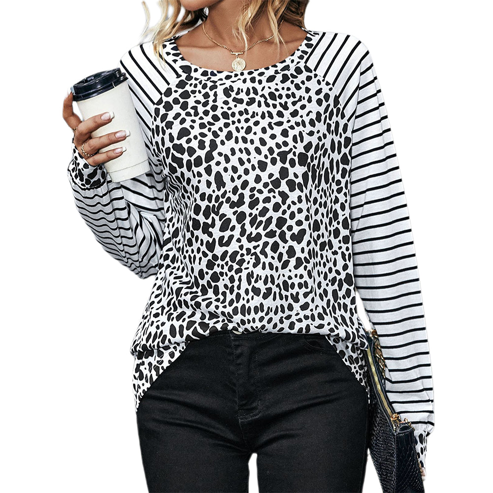 YESFASHION Women Wear Leopard Stitching Tops T-shirt