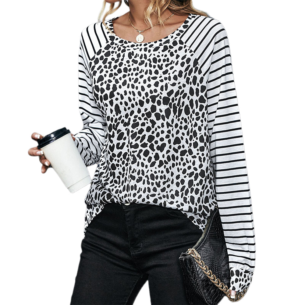 YESFASHION Women Wear Leopard Stitching Tops T-shirt