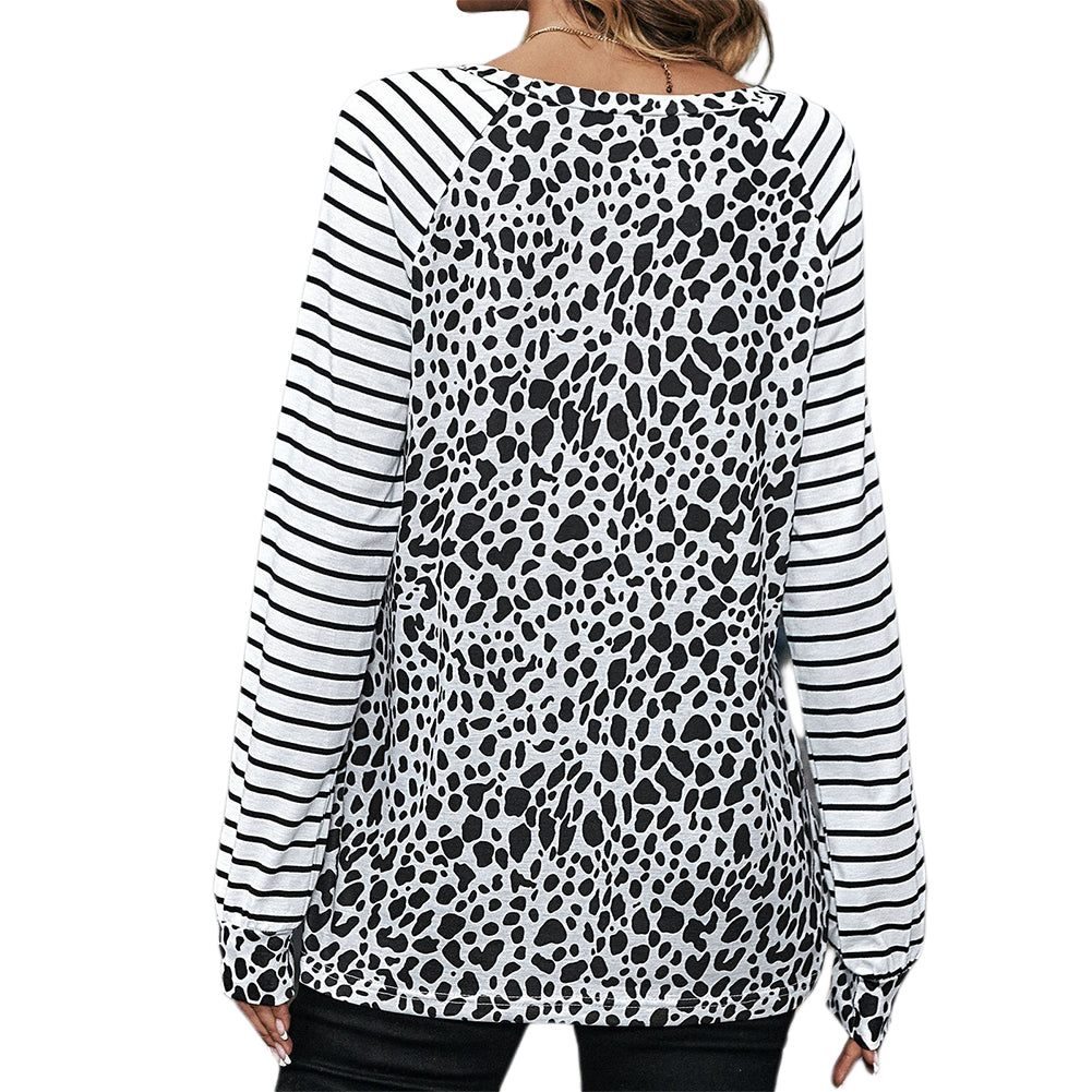 YESFASHION Women Wear Leopard Stitching Tops T-shirt