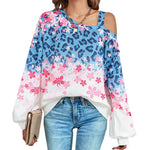 YESFASHION Women Loose Slanted Collar Long-sleeved Top Sweaters