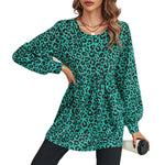 YESFASHION Women Fashion Loose Leopard Print Long-sleeved Tops