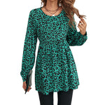 YESFASHION Women Fashion Loose Leopard Print Long-sleeved Tops