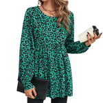 YESFASHION Women Fashion Loose Leopard Print Long-sleeved Tops