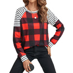 YESFASHION Women Fashion Loose Plaid Garden Collar Tops T-shirt