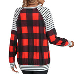 YESFASHION Women Fashion Loose Plaid Garden Collar Tops T-shirt