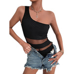 YESFASHION Women Tight Mesh Sleeveless One-shoulder Jumpsuit