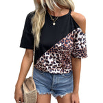 YESFASHION Fashion Tops Leopard Hollow Short-sleeved Stitching T-shirt