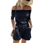 YESFASHION Women  Short-sleeved One-shoulder Jumpsuit