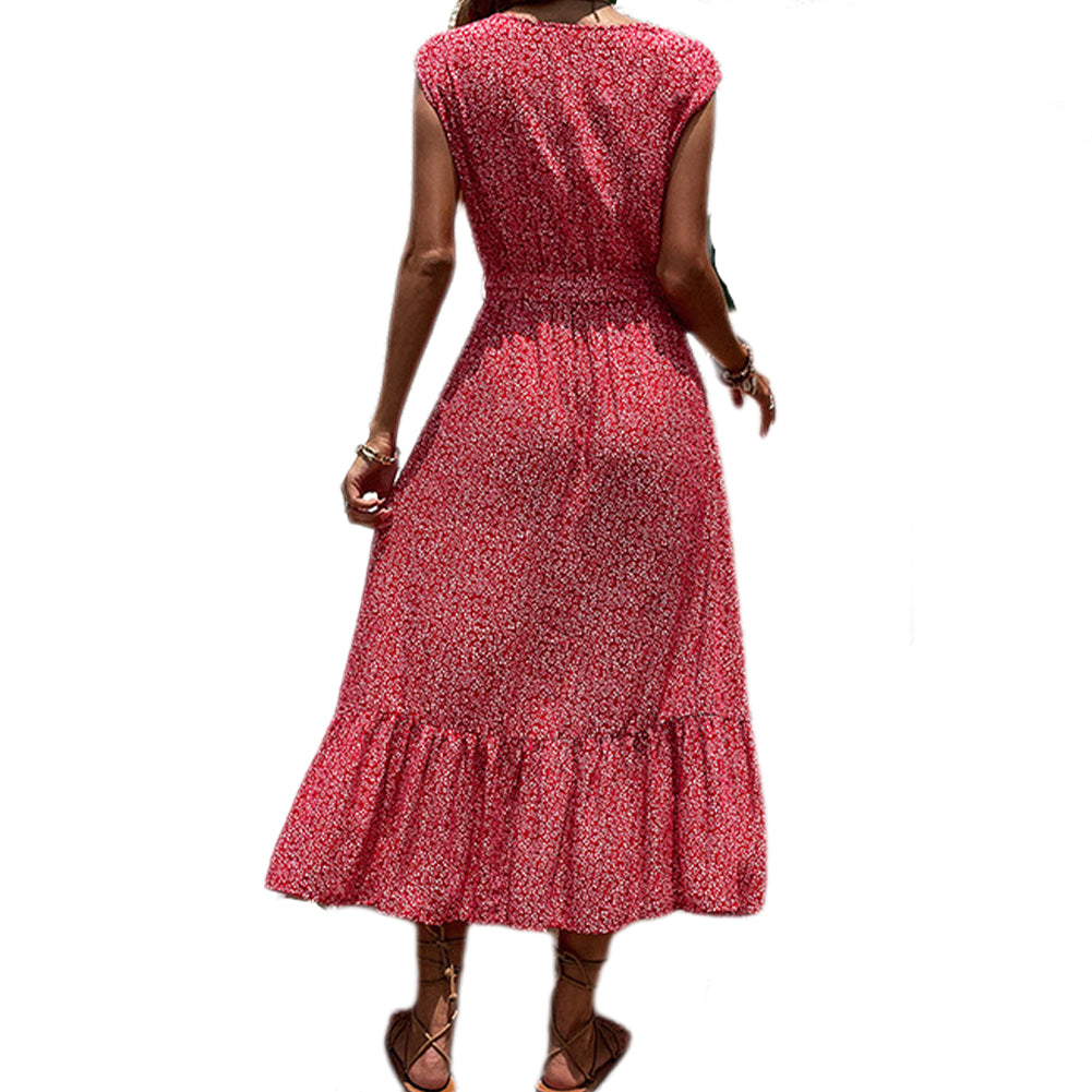 YESFASHION Women Holiday Style Printed Short-sleeved Dress