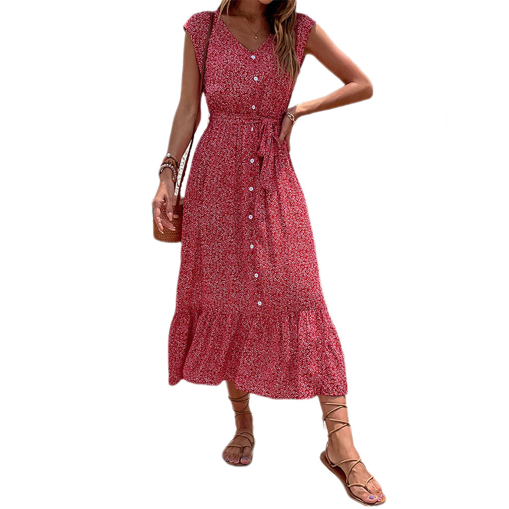 YESFASHION Women Holiday Style Printed Short-sleeved Dress