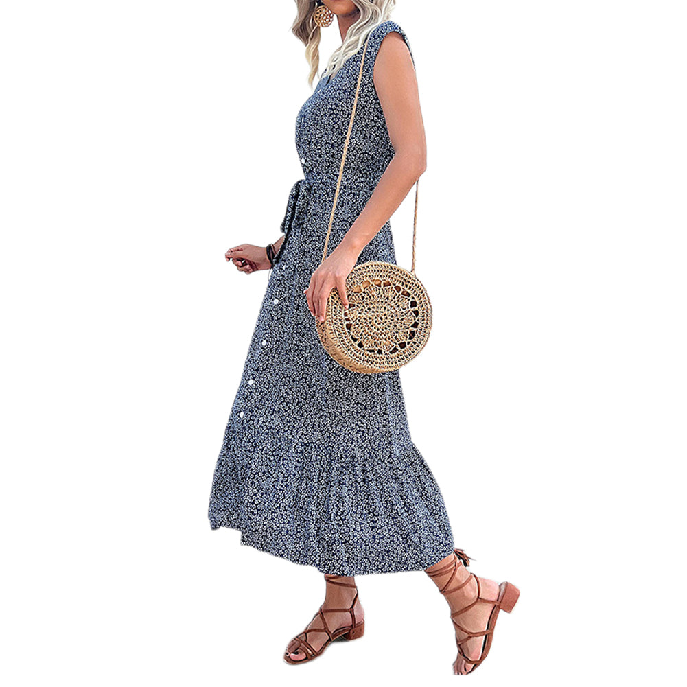 YESFASHION Women Holiday Style Printed Short-sleeved Dress