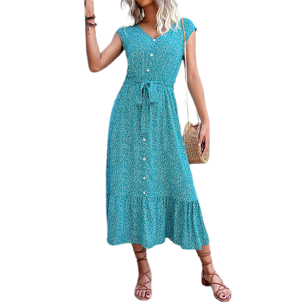 YESFASHION Women Holiday Style Printed Short-sleeved Dress