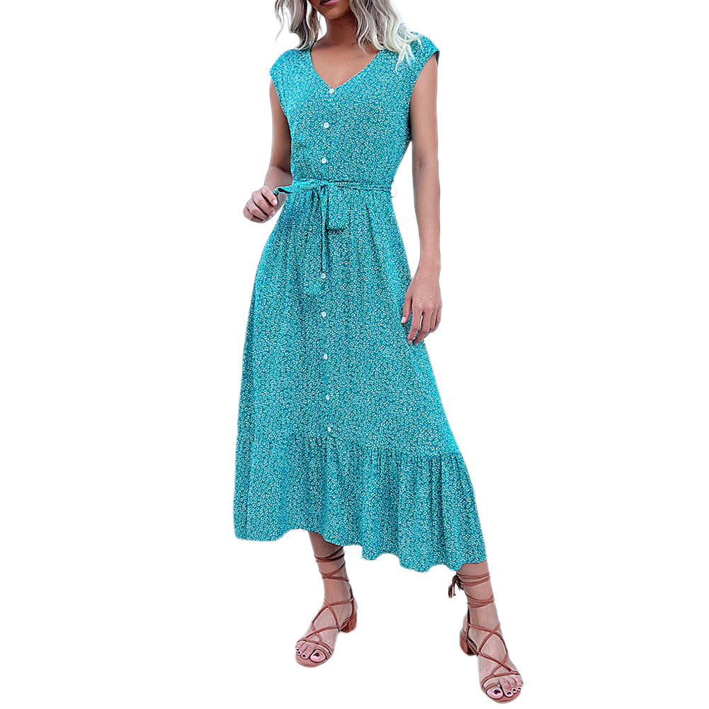 YESFASHION Women Holiday Style Printed Short-sleeved Dress