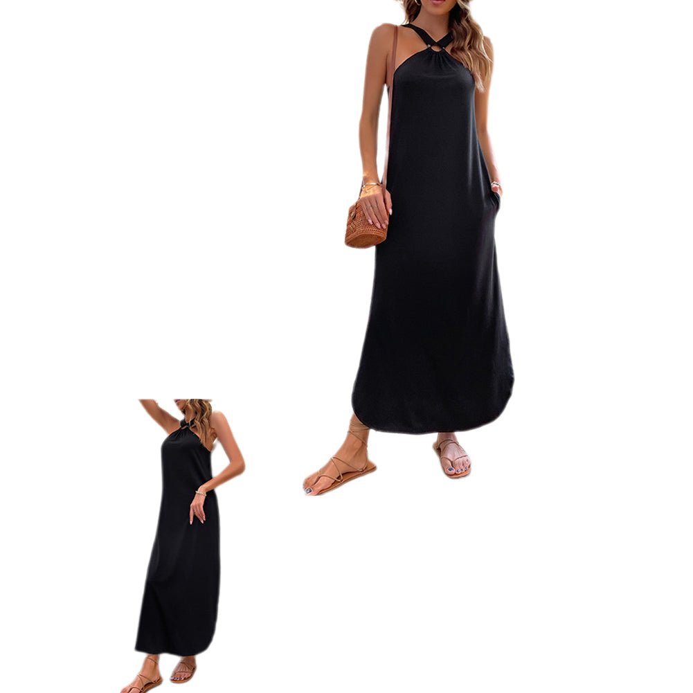 YESFASHION Women New Suspender Skirt Black Sleeveless Dress
