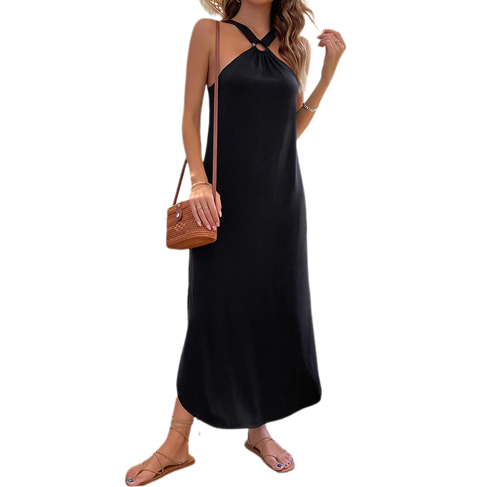 YESFASHION Women New Suspender Skirt Black Sleeveless Dress