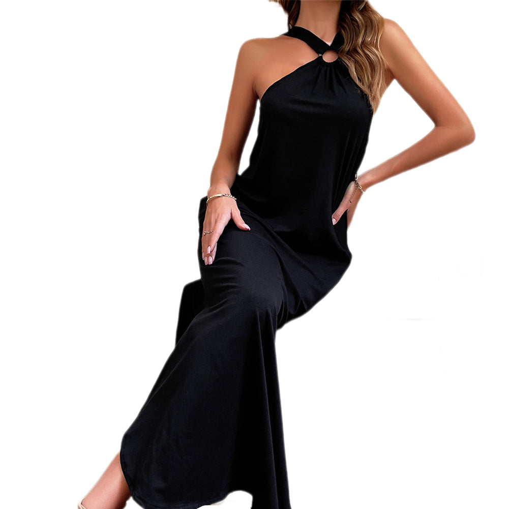 YESFASHION Women New Suspender Skirt Black Sleeveless Dress