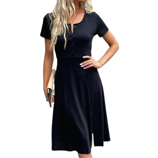 YESFASHION Short-sleeved Slit Women Dress