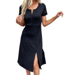 YESFASHION Short-sleeved Slit Women Dress