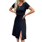YESFASHION Short-sleeved Slit Women Dress