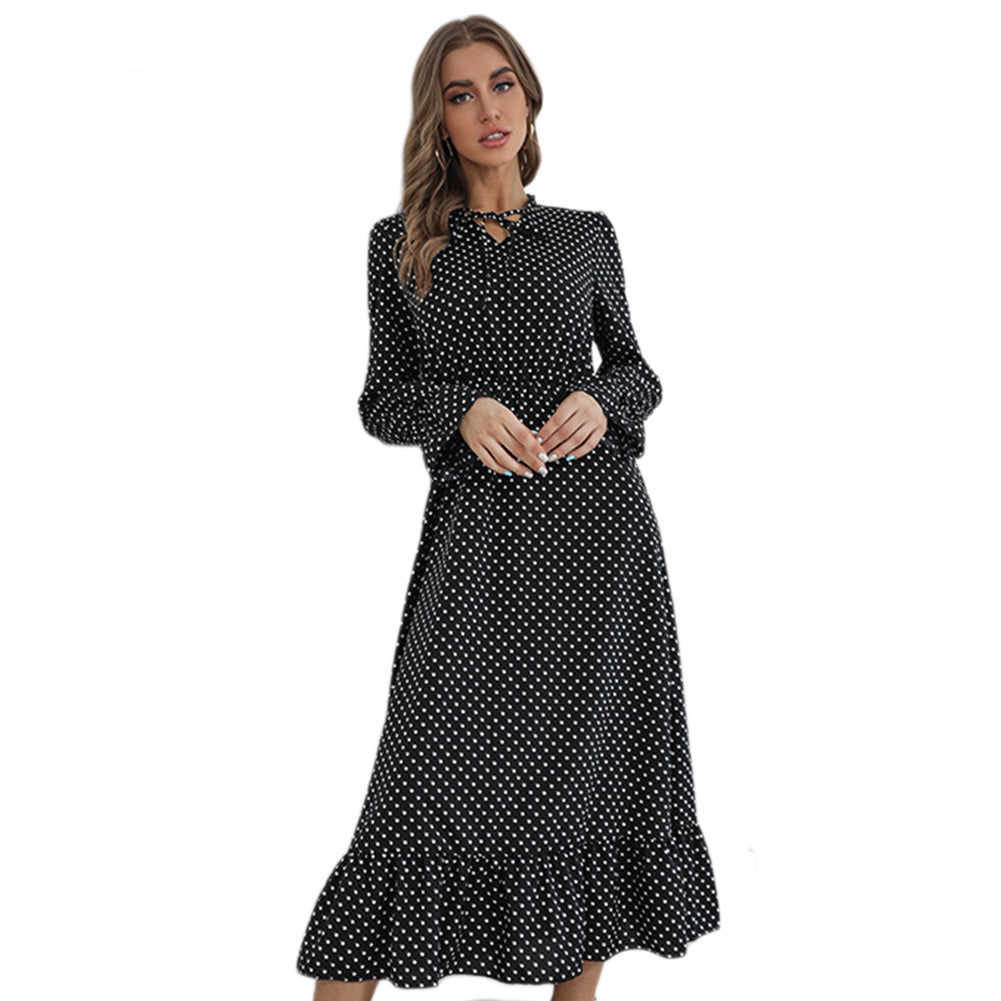 YESFASHION Fashion Women Spring New Long-sleeved Polka-dot Dress