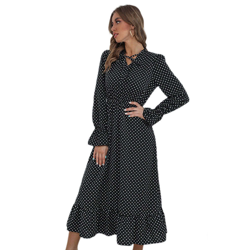 YESFASHION Fashion Women Spring New Long-sleeved Polka-dot Dress