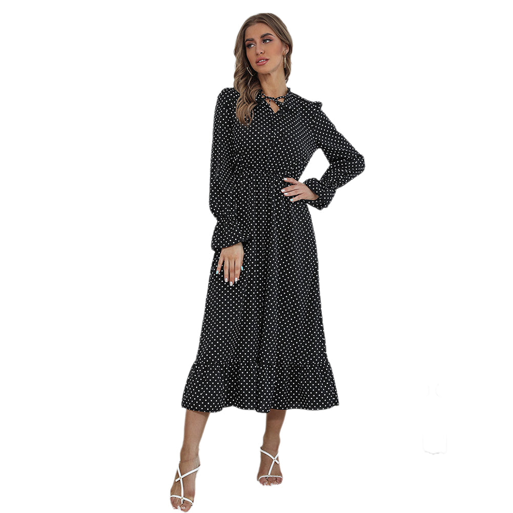 YESFASHION Fashion Women Spring New Long-sleeved Polka-dot Dress