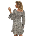 YESFASHION Women Spring New Leopard V-neck Long-sleeved Dress