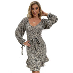 YESFASHION Women Spring New Leopard V-neck Long-sleeved Dress