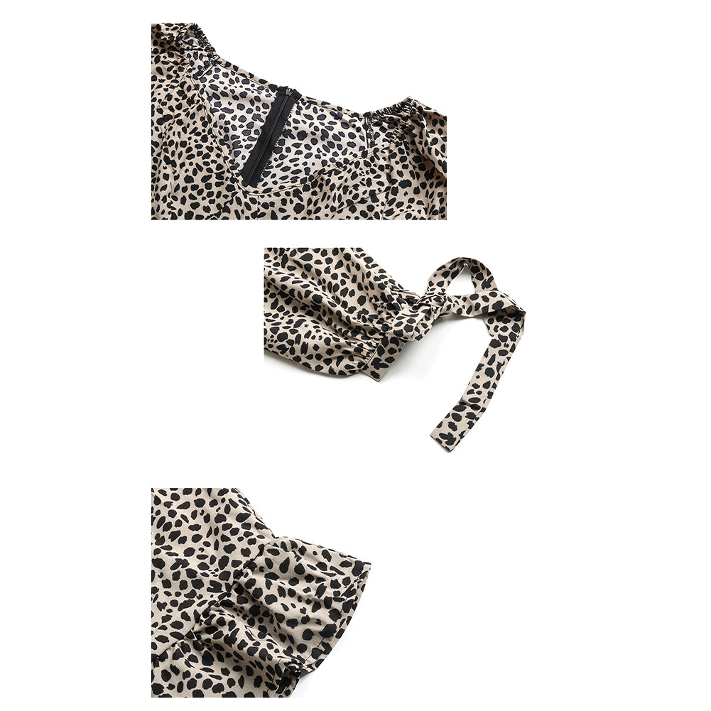 YESFASHION Women Spring New Leopard V-neck Long-sleeved Dress