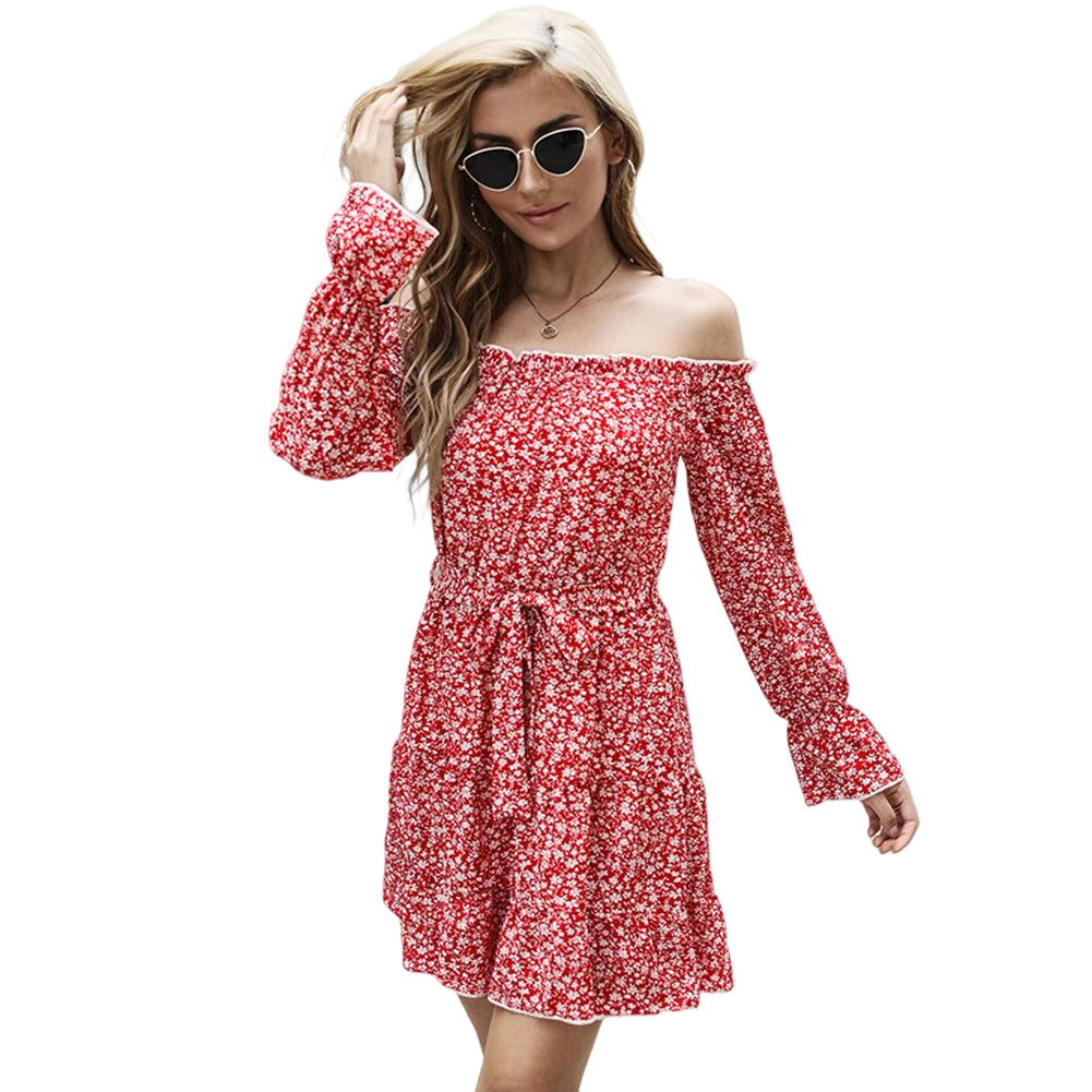 YESFASHIONWomen Floral Floral Long-sleeved Strapless Dress
