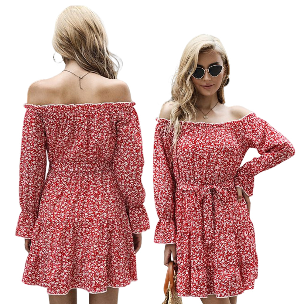 YESFASHIONWomen Floral Floral Long-sleeved Strapless Dress