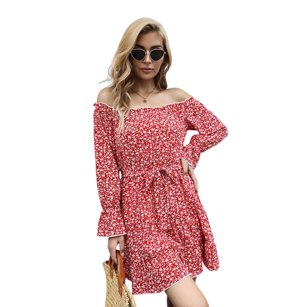 YESFASHIONWomen Floral Floral Long-sleeved Strapless Dress