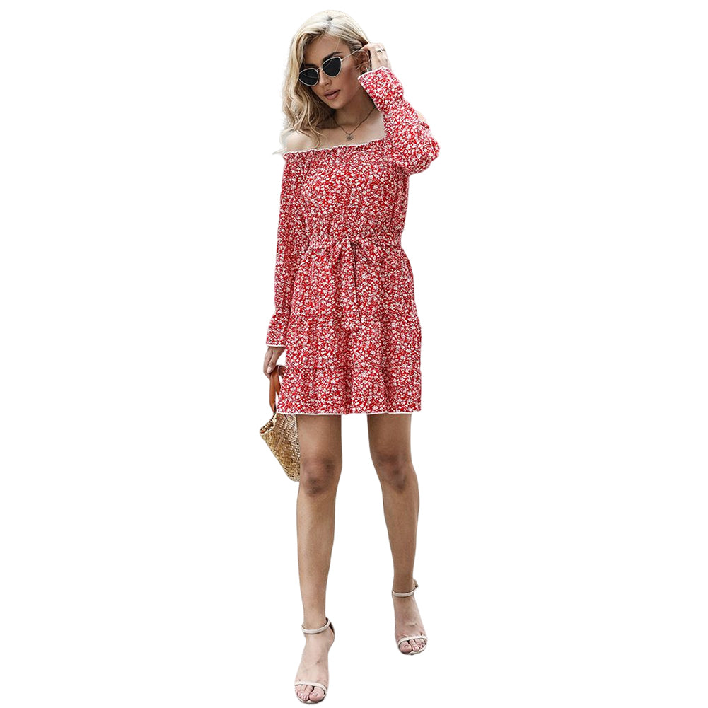 YESFASHIONWomen Floral Floral Long-sleeved Strapless Dress