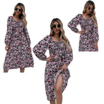 YESFASHION Women Fashion Print Backless Square Neck Dress