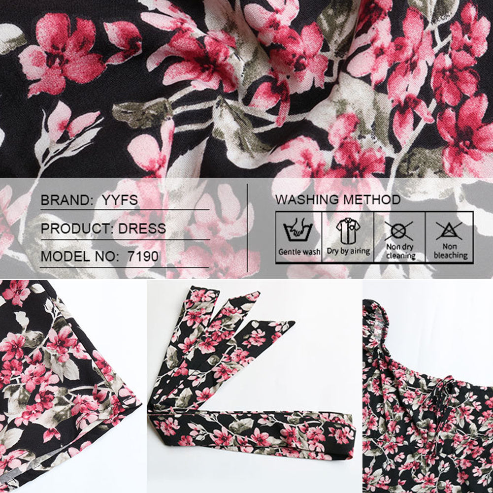 YESFASHION Women Fashion Print Backless Square Neck Dress