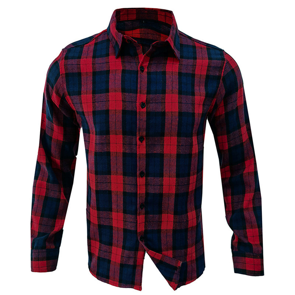 YESFASHION Men Shirt Plaid Long-sleeved Shirt