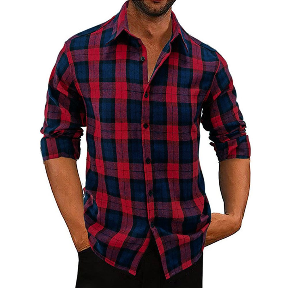 YESFASHION Men Shirt Plaid Long-sleeved Shirt