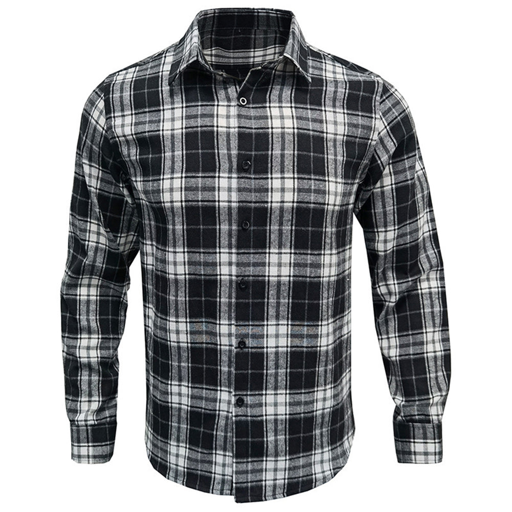 YESFASHION Men Shirt Plaid Long-sleeved Shirt