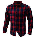 YESFASHION Men Shirt Plaid Long-sleeved Shirt